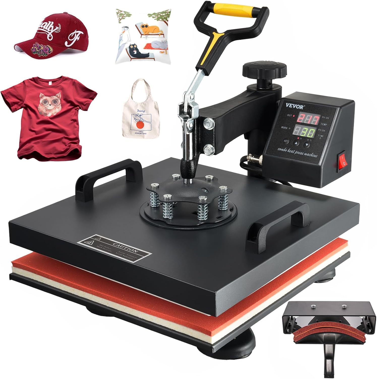 15x15 Heat Press Machine with Hat Press, 360° Swing Away Digital Tshirt Press Machine E75243
