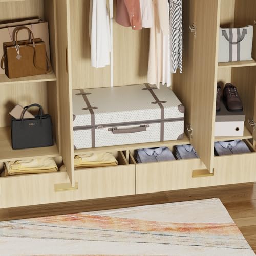 82.7" H Armoire Wardrobe Closet with 8 Doors and 2 Drawers, Light Brown Wood Grain C213