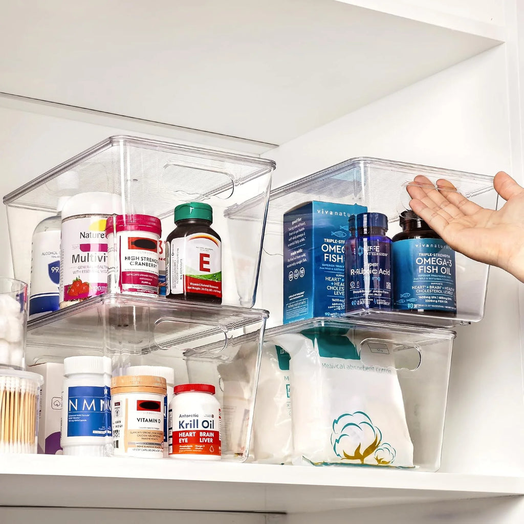 Clear Stackable Storage Bins with Lids, Large Plastic Containers with Handle S618