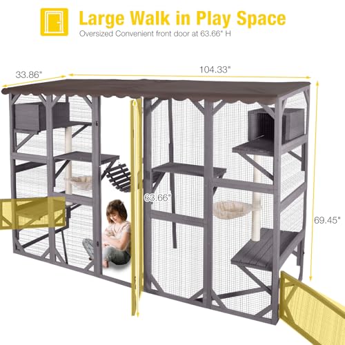 Large 3 Tiers Cat Enclosure with 6 Platforms and 2 Scratching Posts W250947