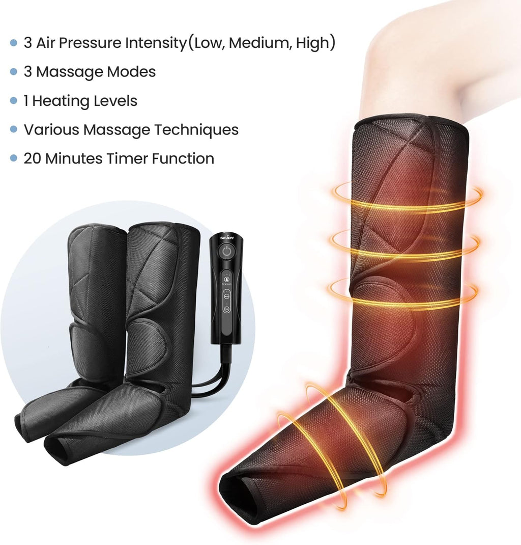 Leg Massager with Air Compression and Heat, Foot and Calf Massage Machine with Hand-held Controller X2856