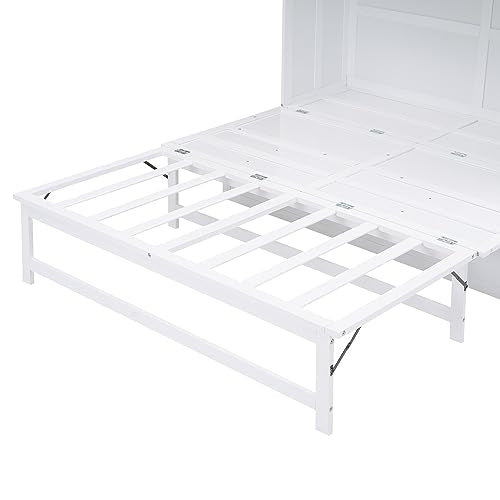 White Queen Size Murphy Bed with Bookcase I5350