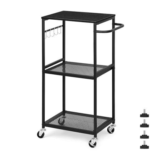 3 Tier Mesh Utility Storage Cart with Wood Look Top and Metal Frame K890054