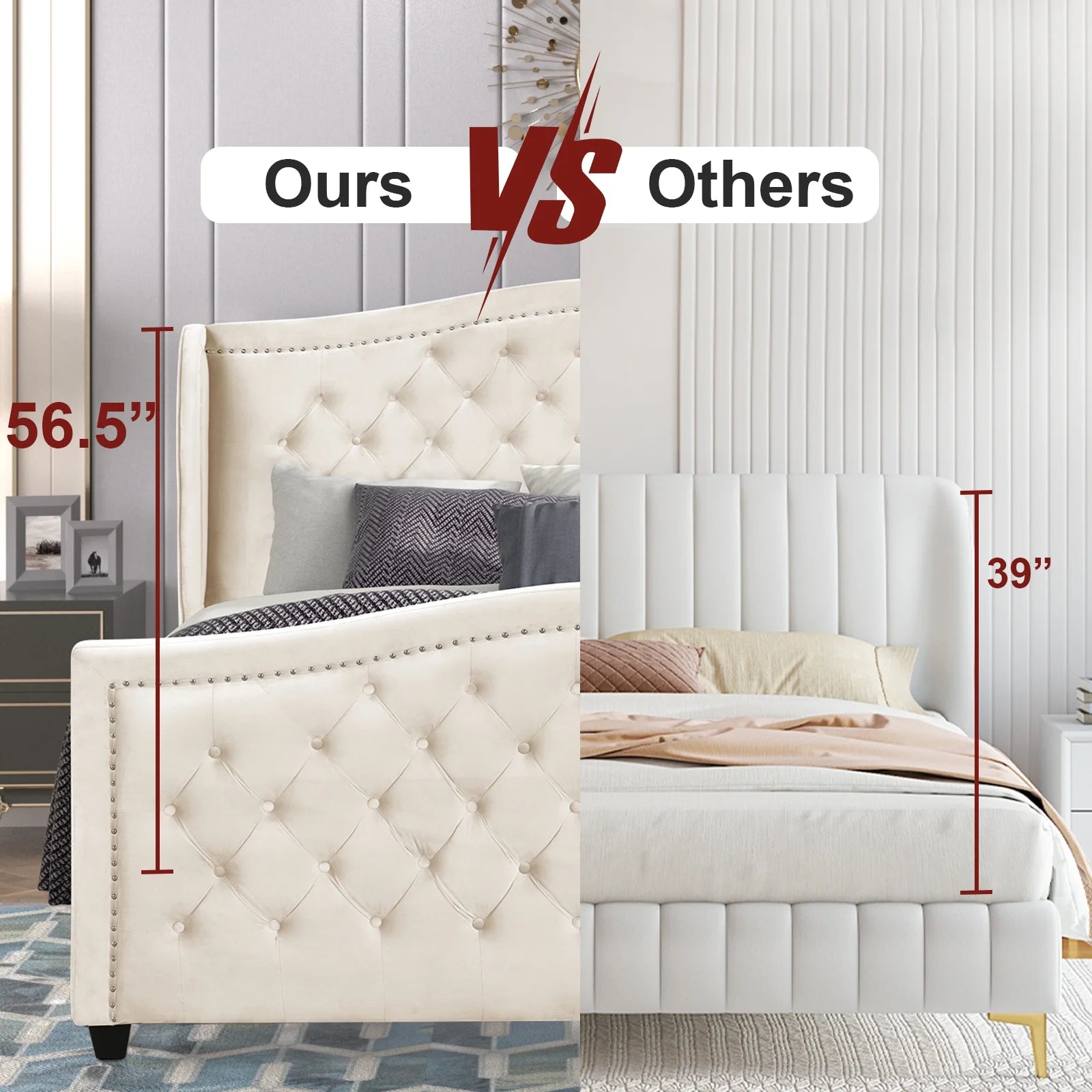White Velvet Upholstered Tufted Platform Bed Frame V876