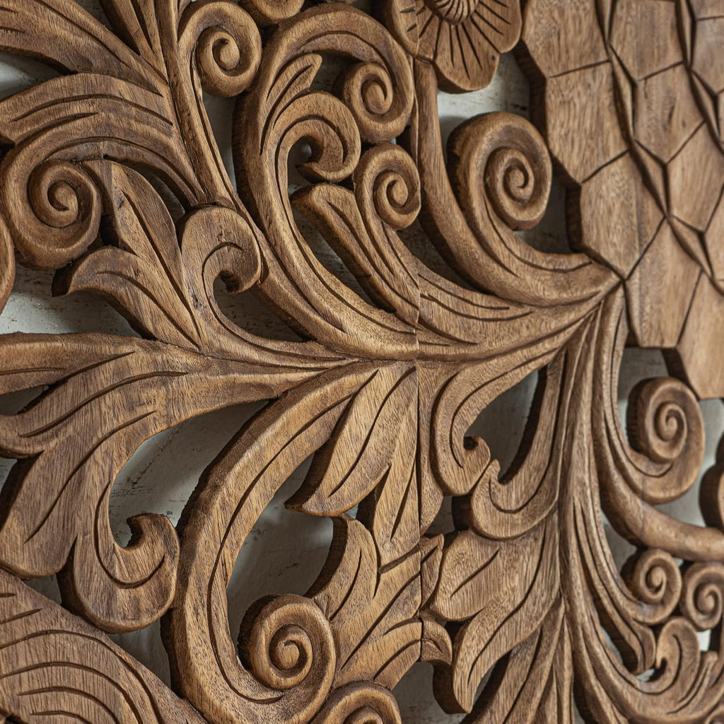 Brown Texas King Size Wood Carved Hanging Headboard F31679