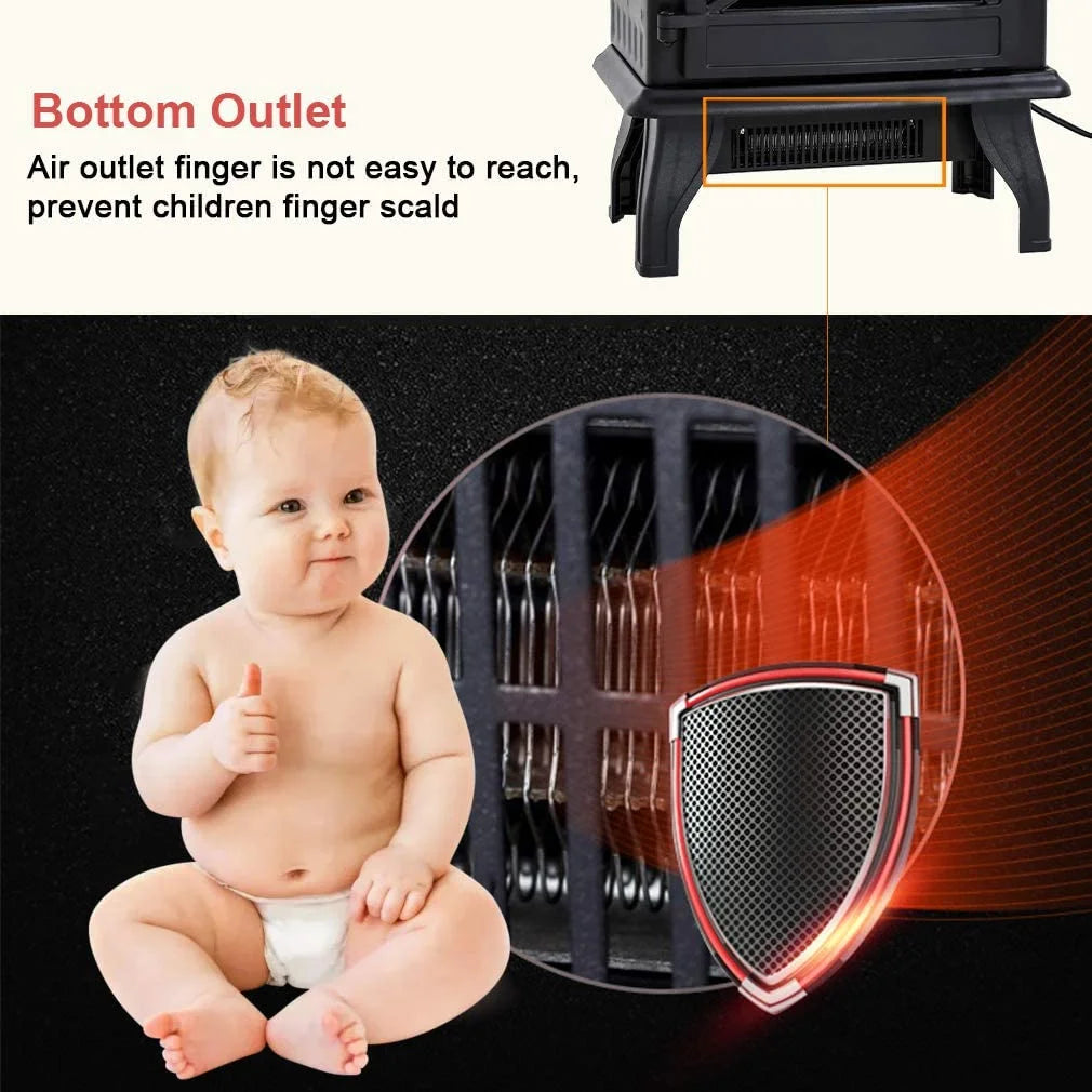 20" Electric Fireplace Heater Portable Indoor Freestanding 3D Flame Effect 1400W Black O32275