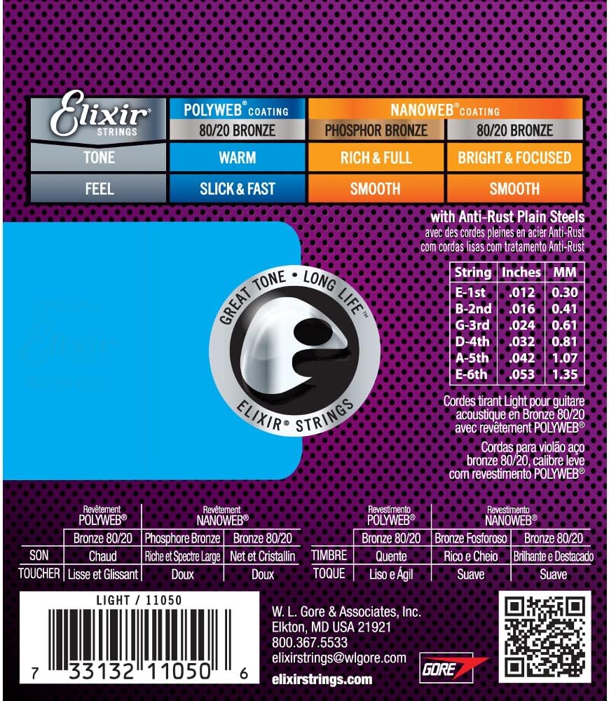 Light Acoustic Guitar Strings Polyweb Coated 12-53 3 Pack O677