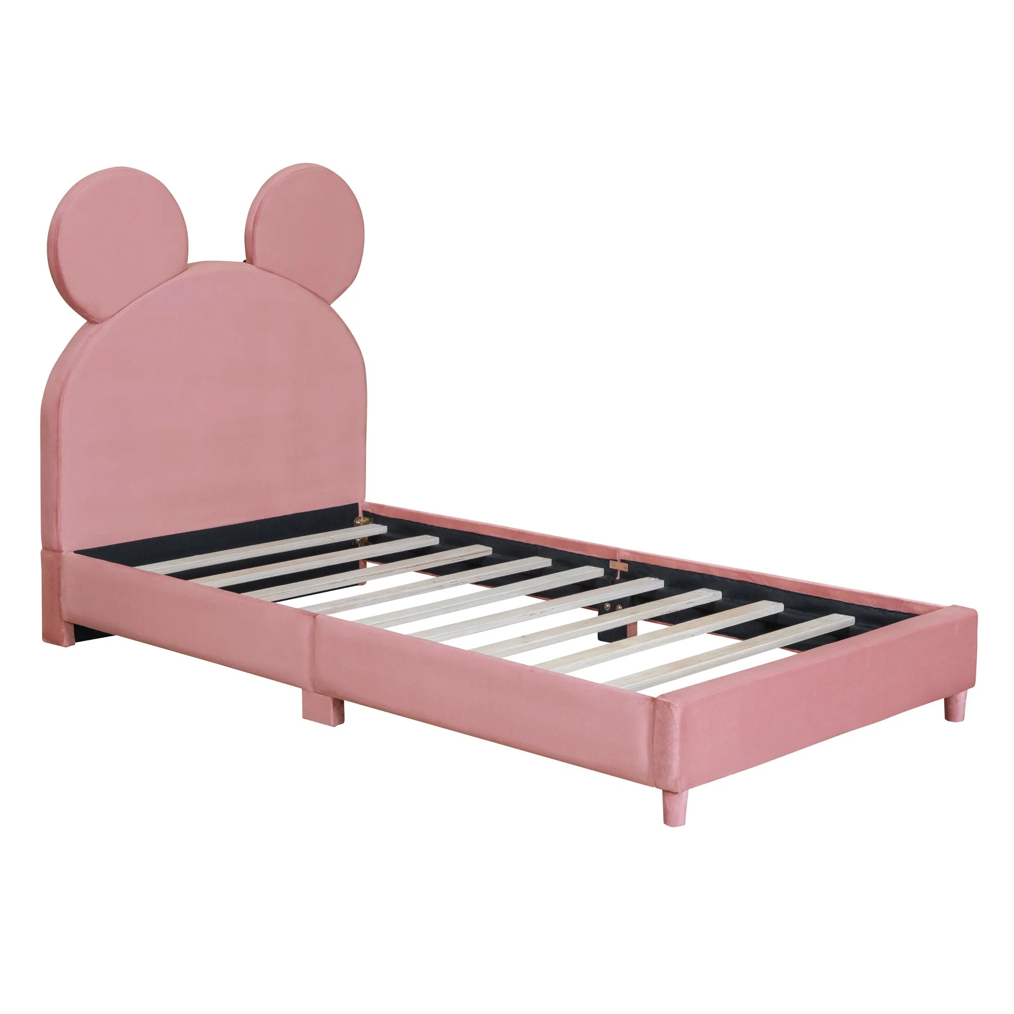 Pink Twin Size Upholstered Platform Bed Frame with Wood Slat Support T45063