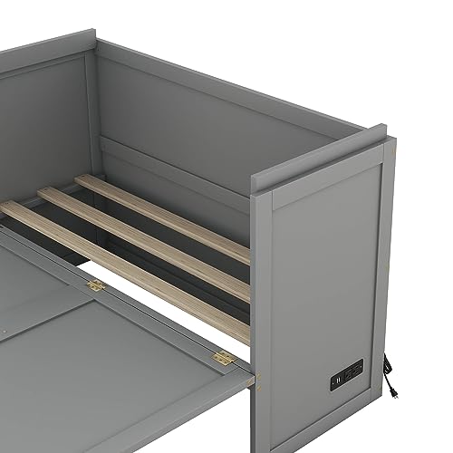 Gray Full Size Murphy Bed with Shelf and Charging Station J67325