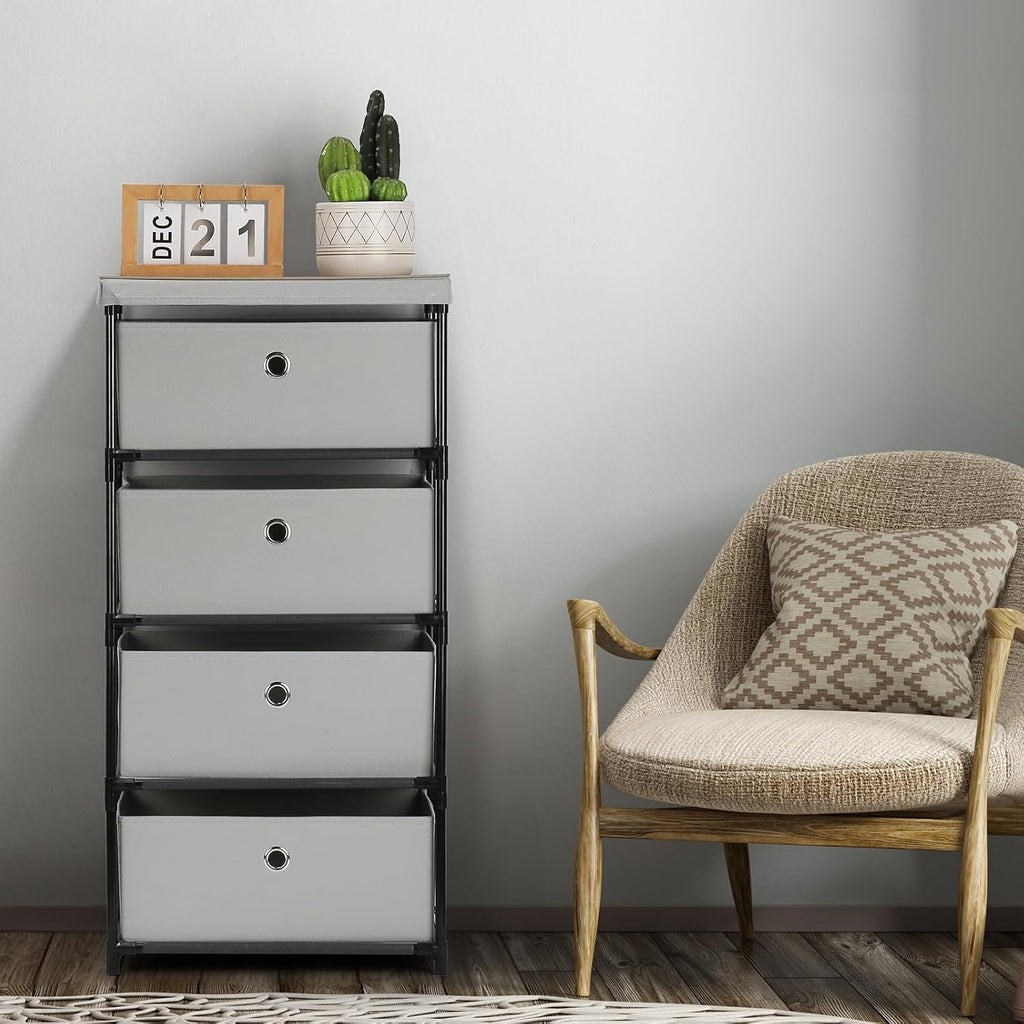 Light Gray Fabric 4 Drawer Storage Dresser J49941