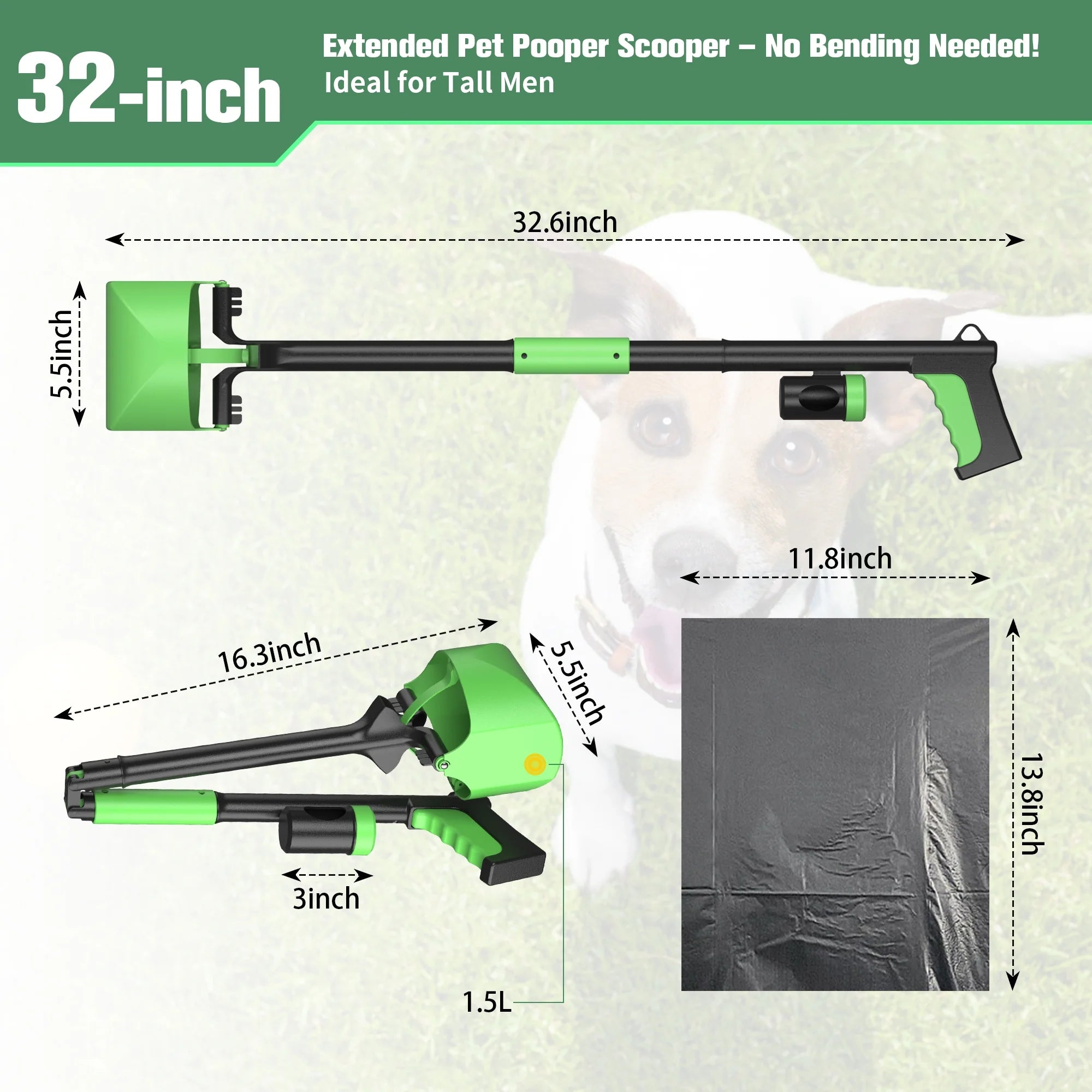32" Foldable Poop Scooper with Bag and Bag Holder R63381