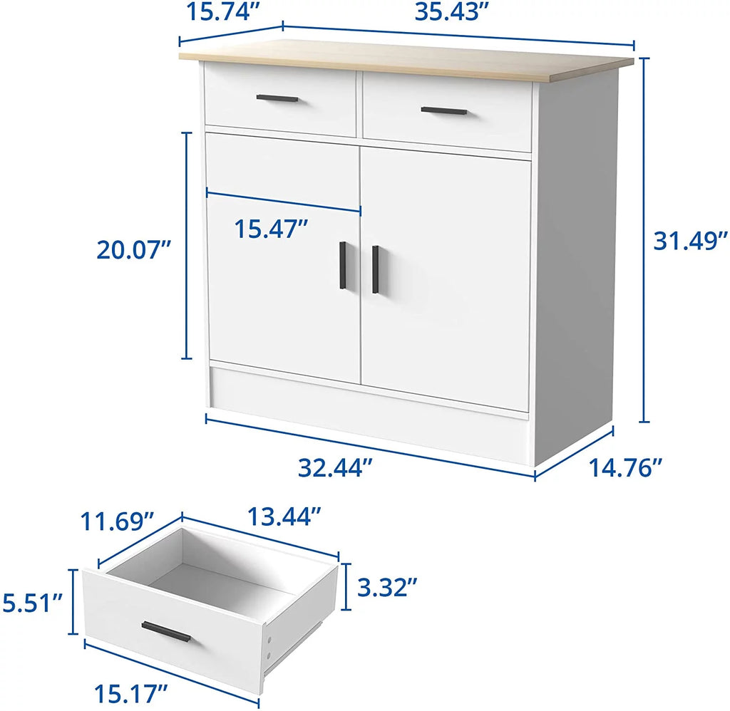 Kitchen Buffet Storage Cabinet with Doors, Drawers and Shelf U8980