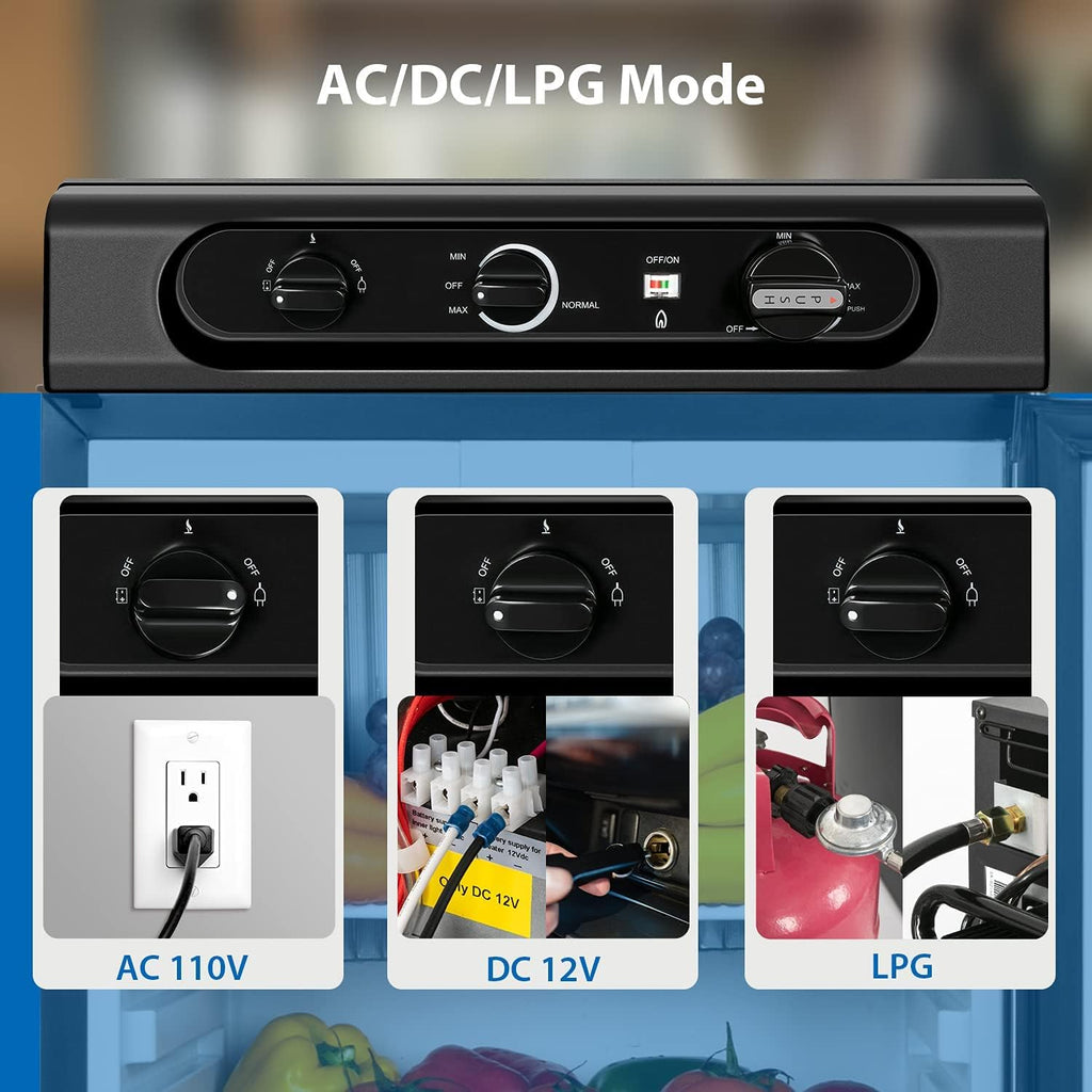 Black 2.1 Cu.Ft Propane Refrigerator 3 Way 120V 12V LPG K85635