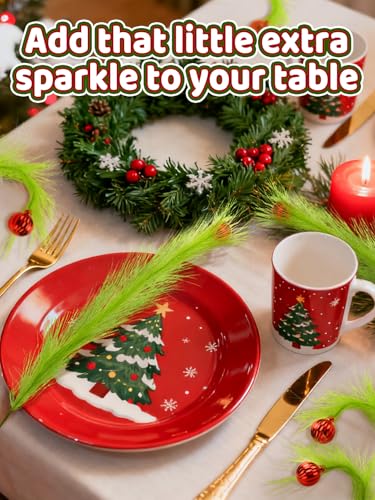 8Pcs Lime Green Fluffy Curly Christmas Tree Picks Decorations with Red Ball T6346