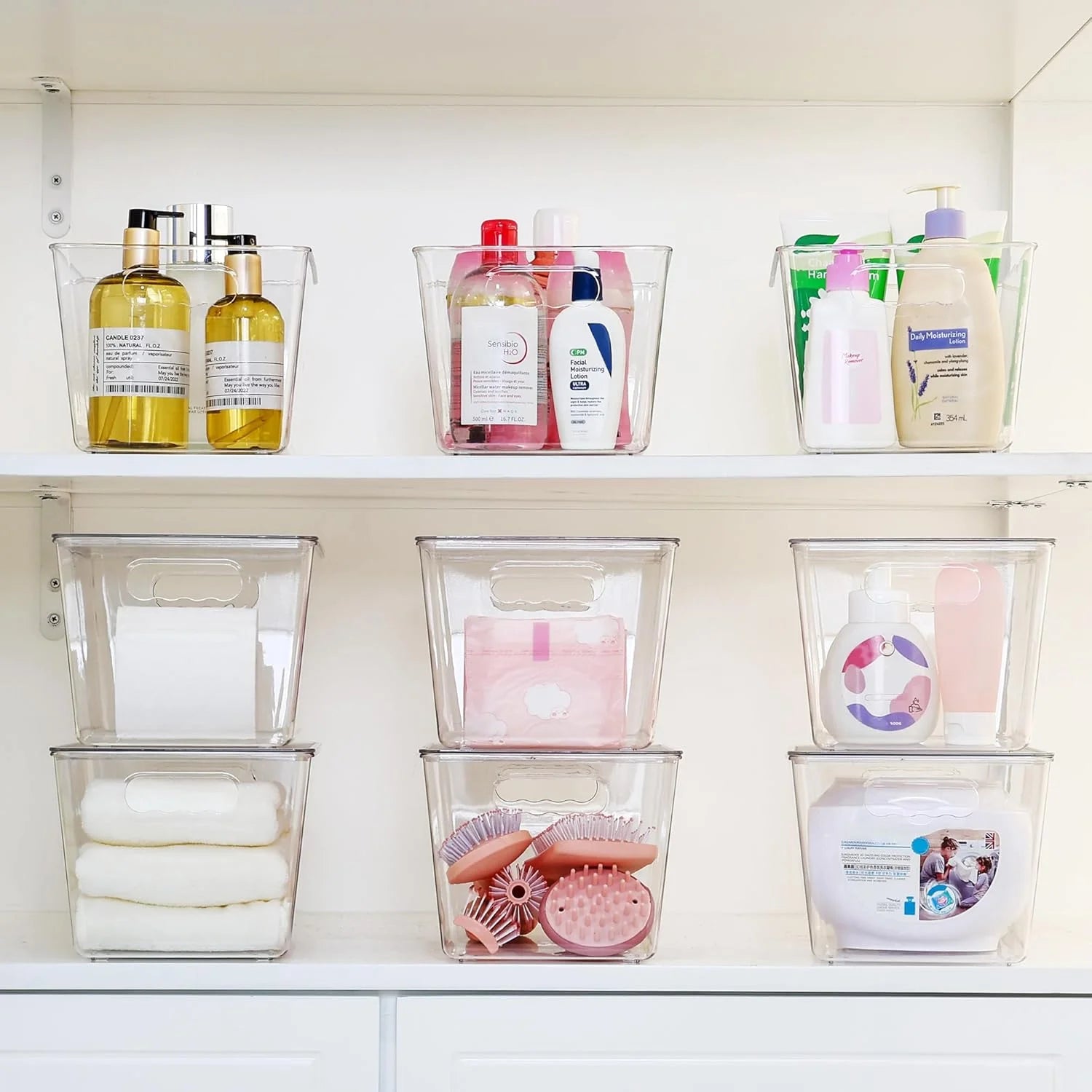 Clear Stackable Storage Bins with Lids, Large Plastic Containers with Handle S618
