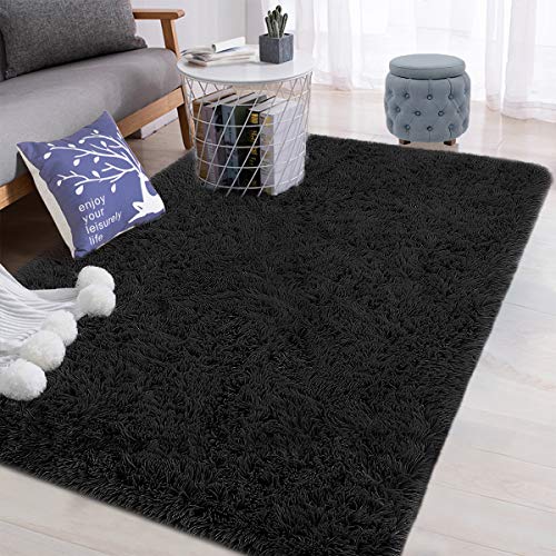 Black 4x6 Feet Shag Area Rug T36031