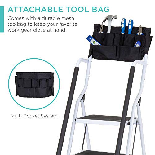 4-Step Folding Step Stool with Padded Hand Grips, Non Slip Rubber Feet, Attachable Tool Bag I16592