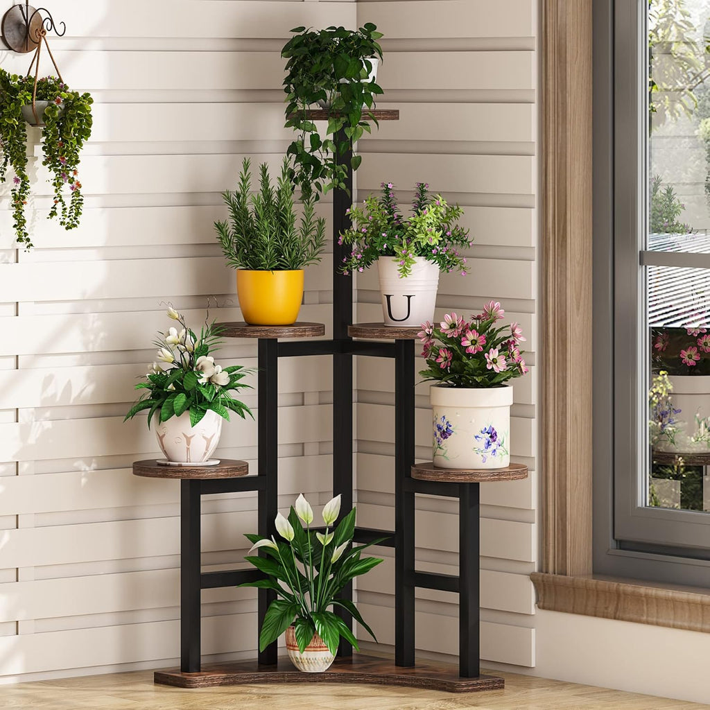 6 Tiered Corner Plant Stand Rustic Brown M98241