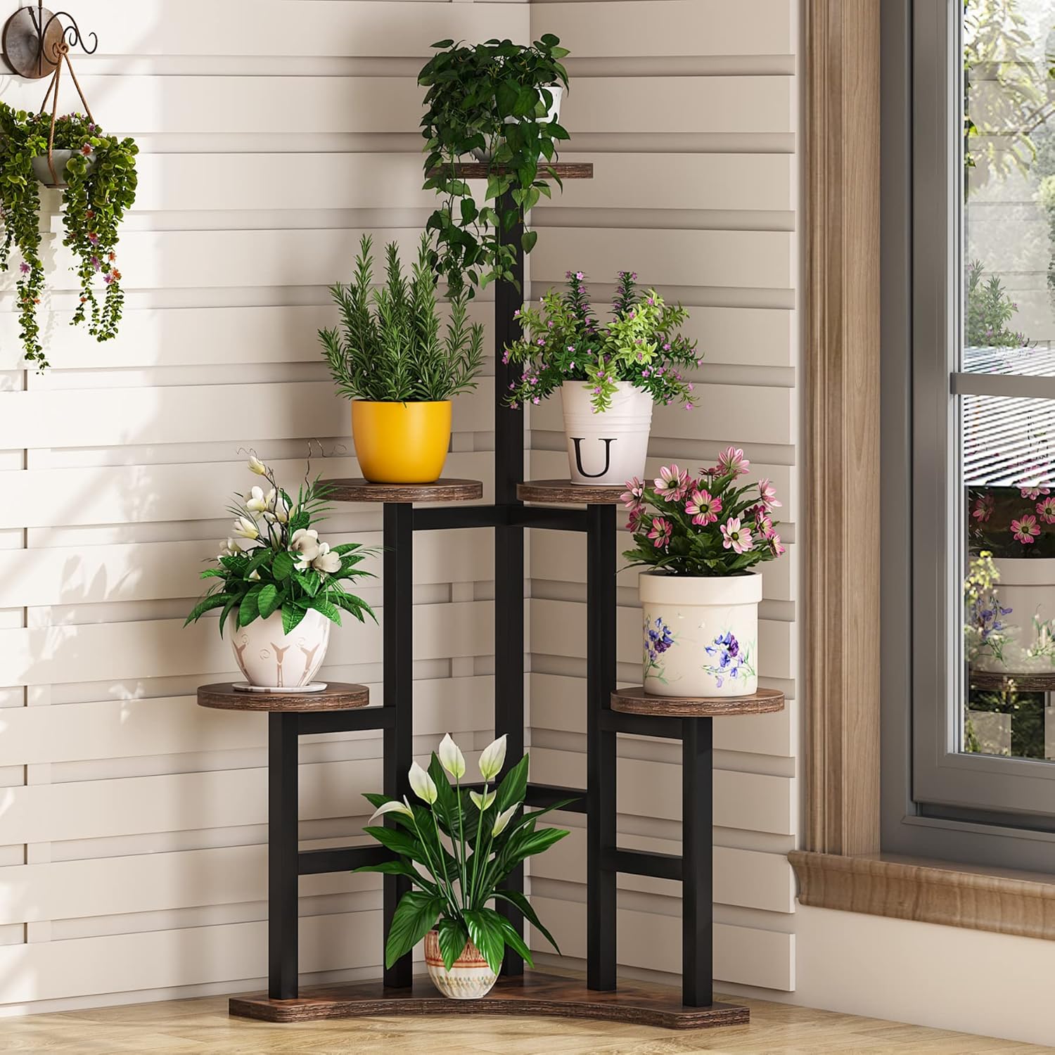 6 Tiered Corner Plant Stand Rustic Brown M98241