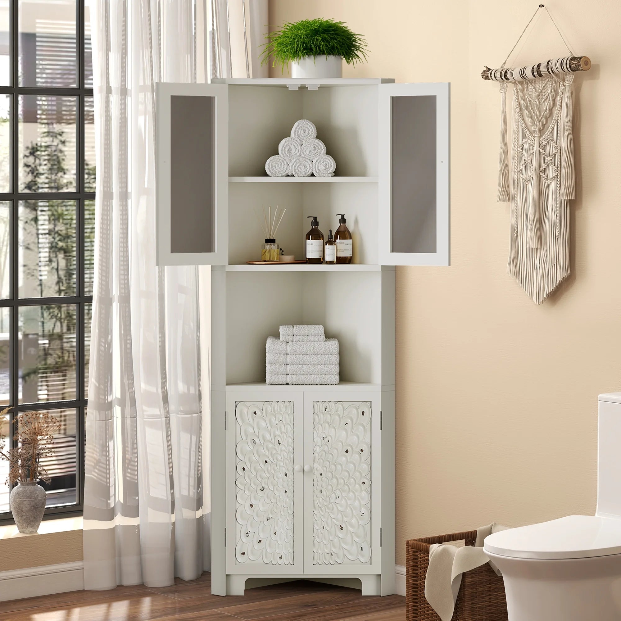 White 4 Door Tall Corner Storage Cabinet C45781