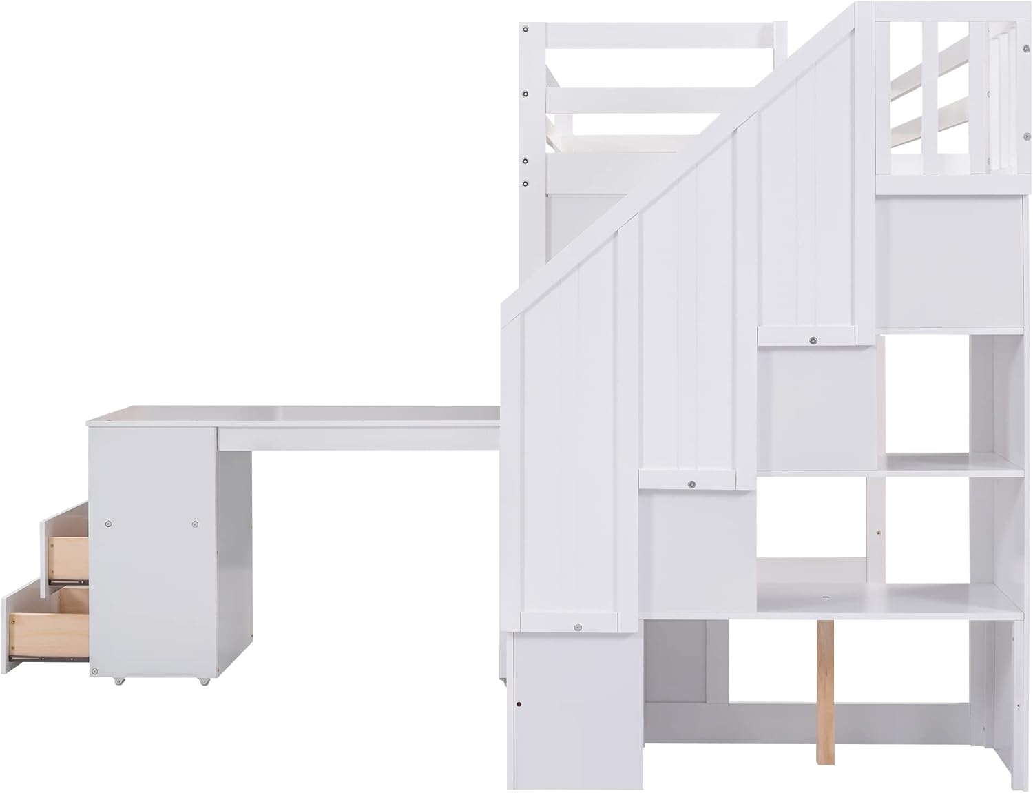 Twin Size Solid Wood Loft Bed with Stairs and Desk M3482