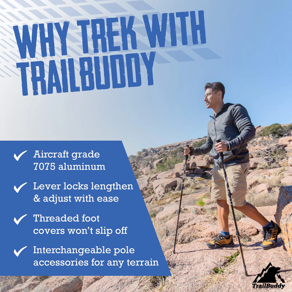 Lightweight Aluminum Trekking Poles, Adjustable 24.5 to 54 in. (Black) A1759