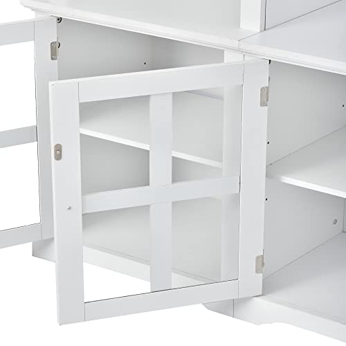 White 104" Wide Entertainment Wall Unit with Storage Cabinets and Shelves D66026