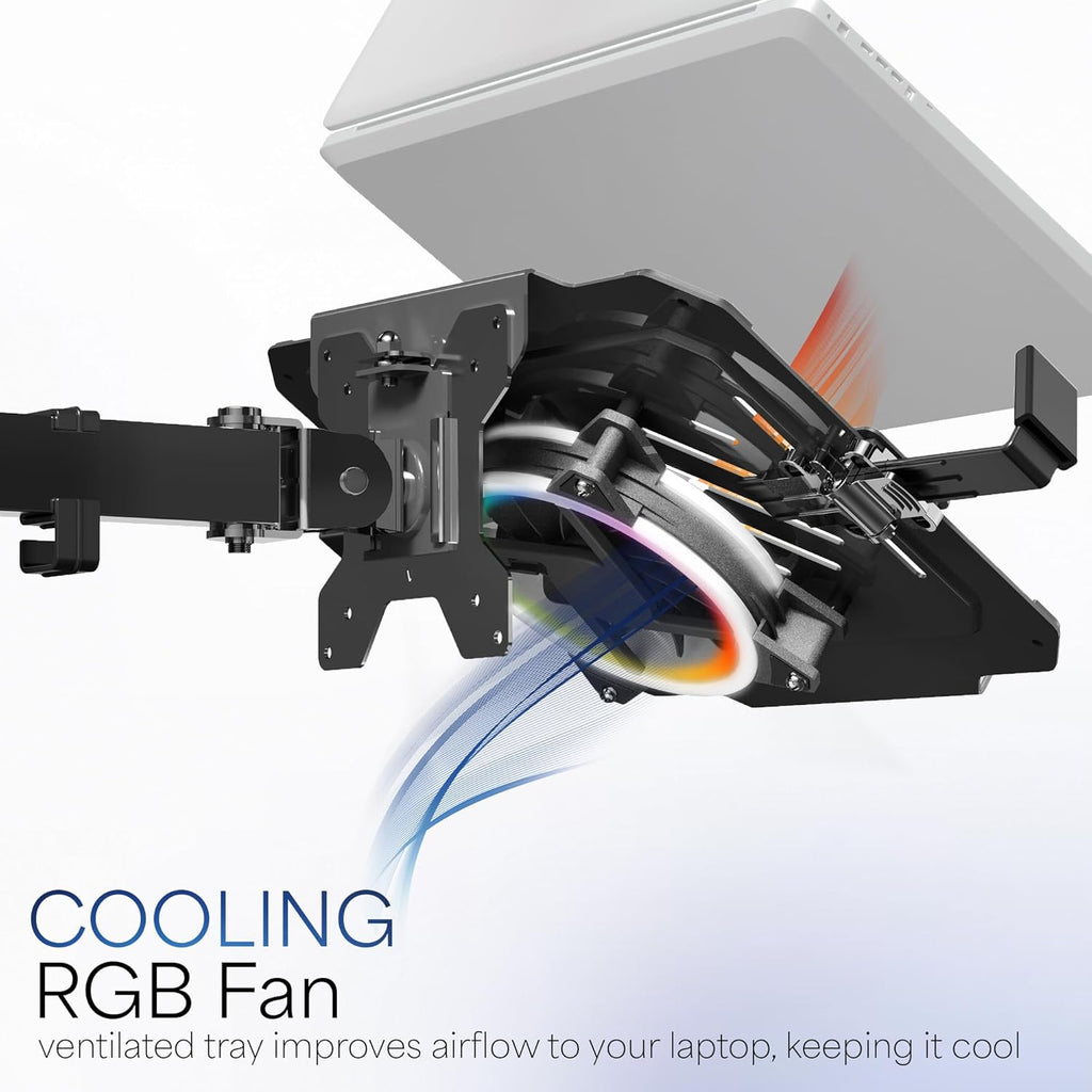 Black Adjustable 12 to 15.6 inch Laptop Desk Mount Stand with RGB Fan Q789592