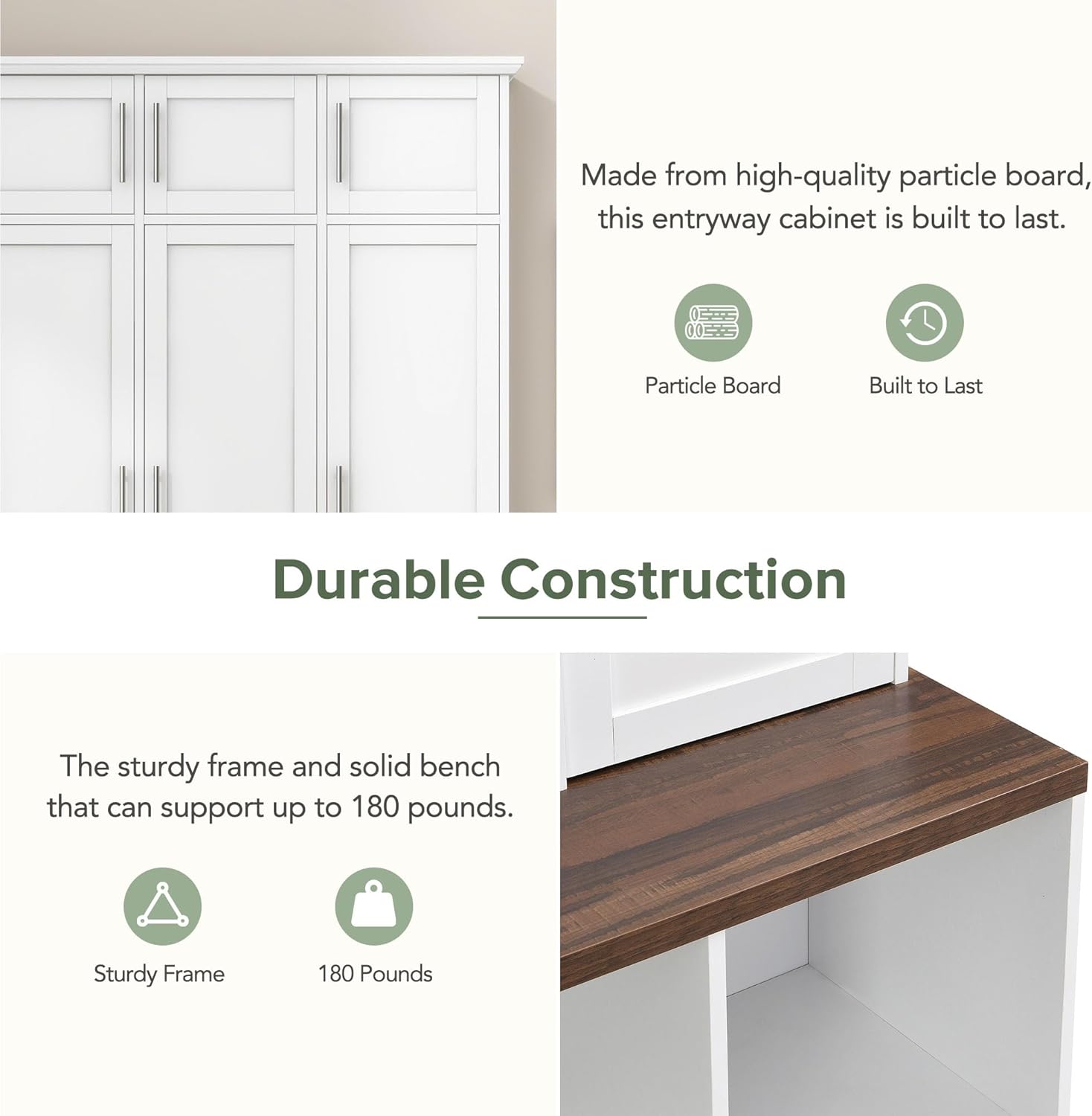 White Wide Entryway Hall Tree with Storage Bench & Shoe Cube Storage, 8 Cabinets, Coat Rack H676148