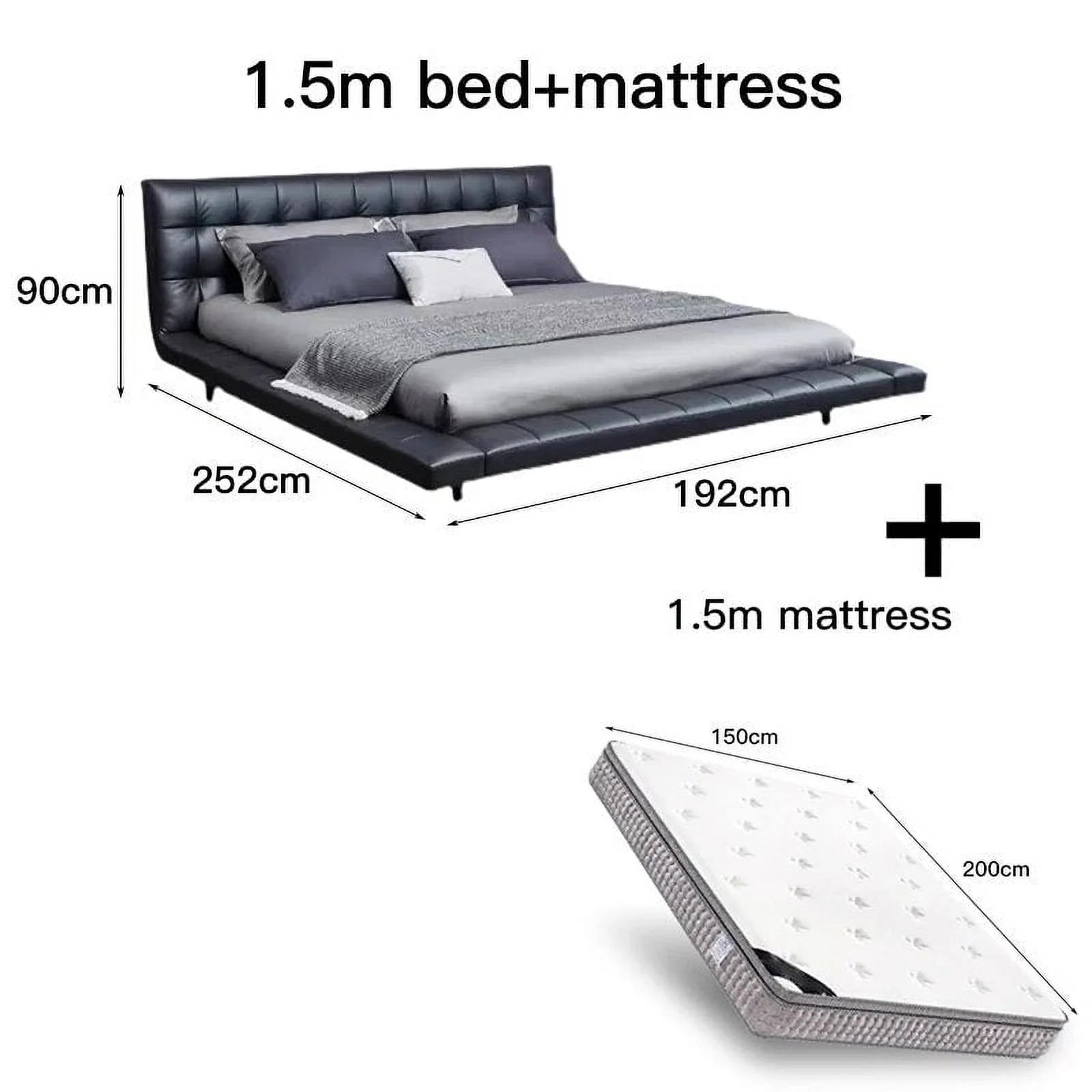 King Size Bed Frame Black Leather Wooden M781529
