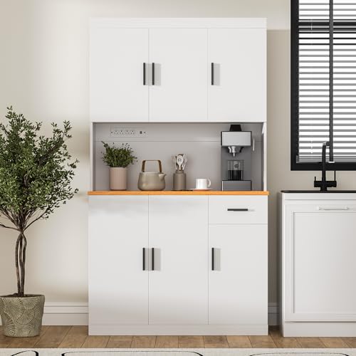 Black 71" Tall Kitchen Storage Cabinet with Power Outlet X93721