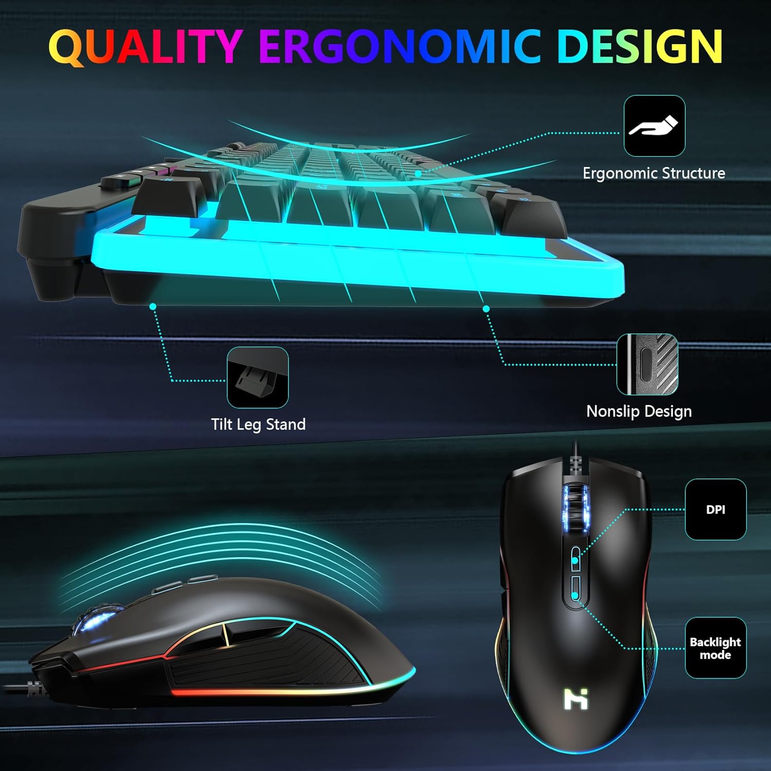 104 Keys RGB Backlit Wired Gaming Keyboard and Mouse Combo L9192