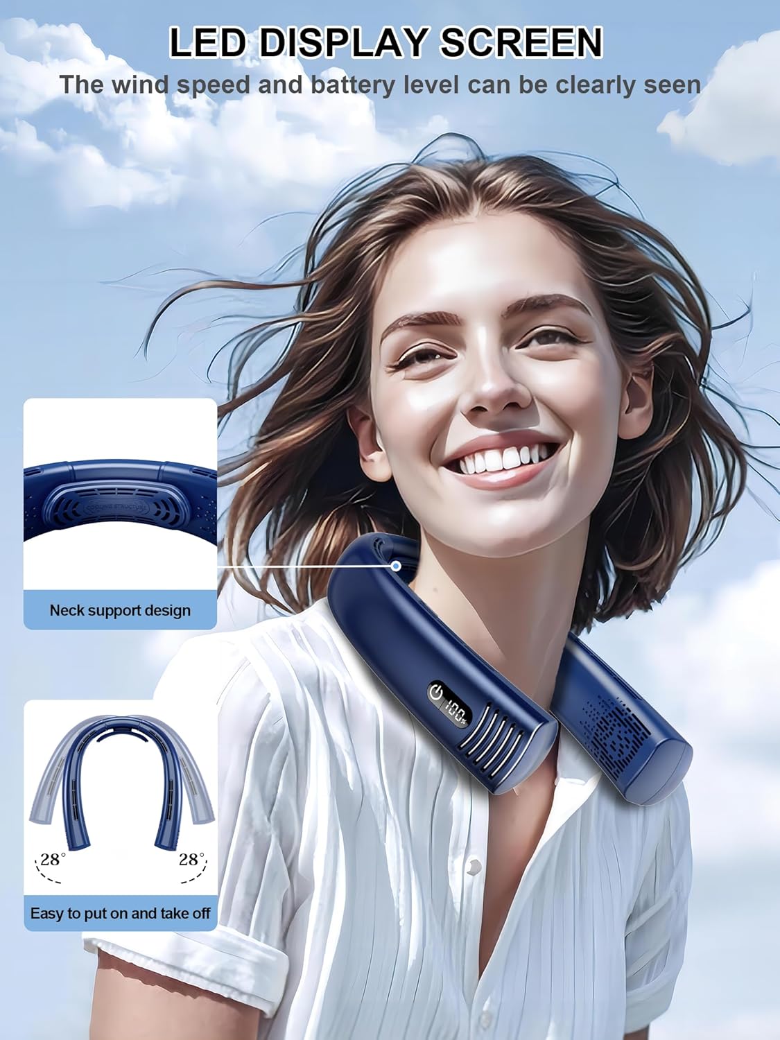 Portable Neck Fan Rechargeable 7000mAh Bladeless 360° Airflow Cooling Neck Fan H6431