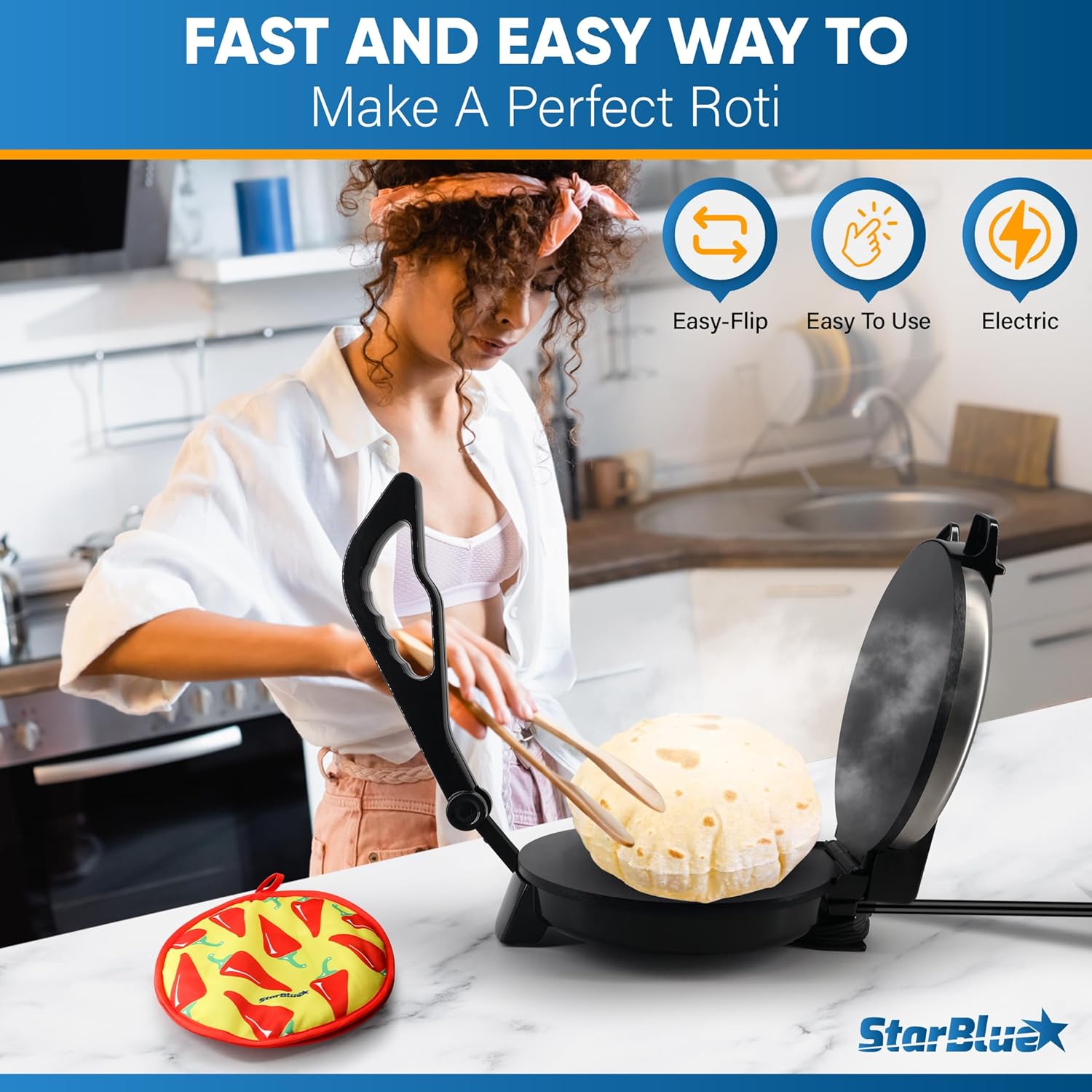 10inch Stainless Steel Non-Stick Electric Roti Maker with Removable Handle P41687