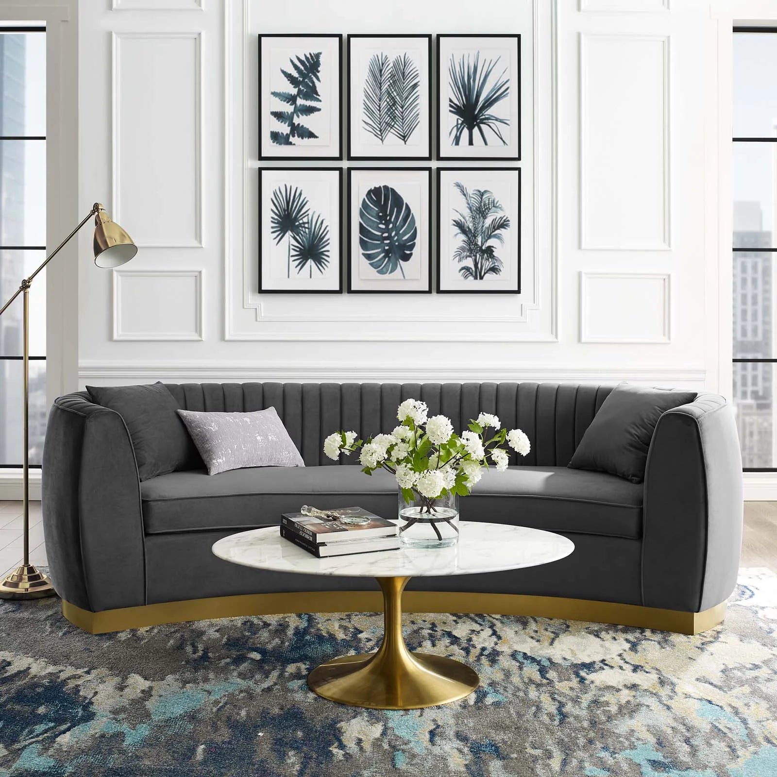 Grey Velvet Sofa D7403