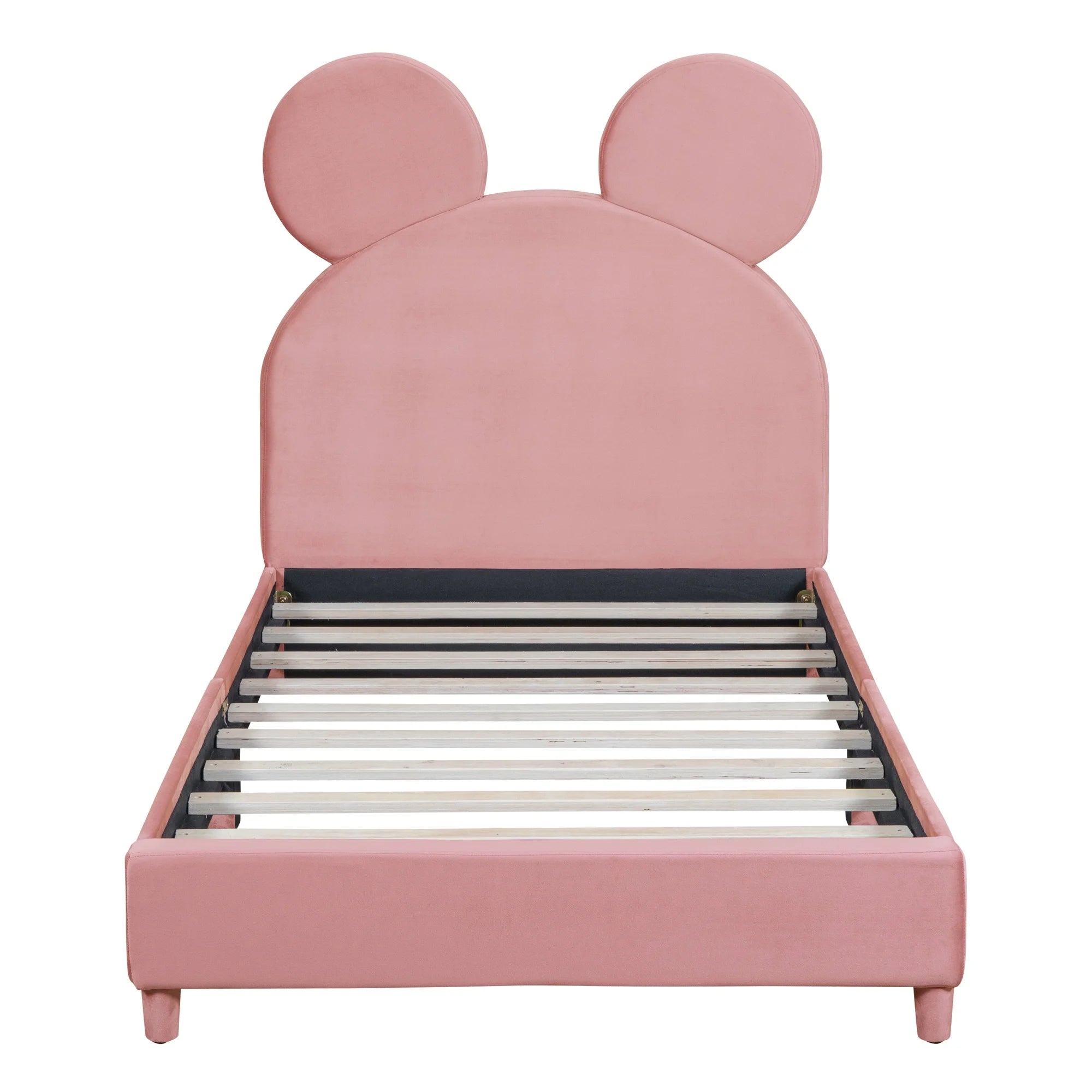 Pink Twin Size Upholstered Platform Bed Frame with Wood Slat Support T45063