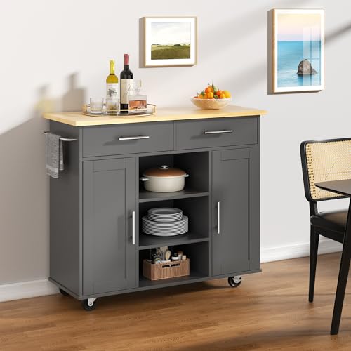 Black Rolling Kitchen Island Cart with Storage O361071