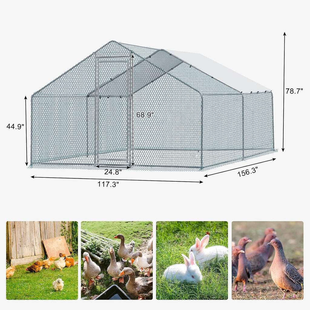 13 x 10 ft Large Metal Chicken Coop with Waterproof Cover O768447