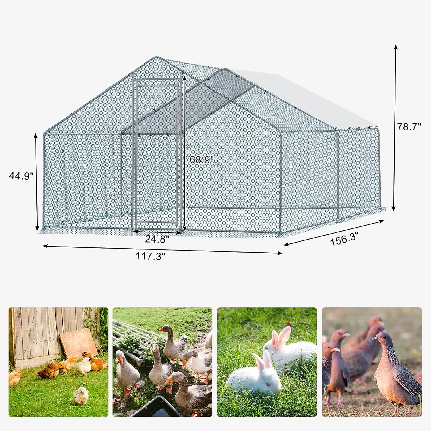 13 x 10 ft Large Metal Chicken Coop with Waterproof Cover O768447