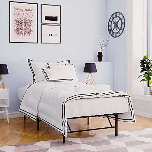 Black Twin Size Metal Platform Bed Frame with Steel Slat Support J498