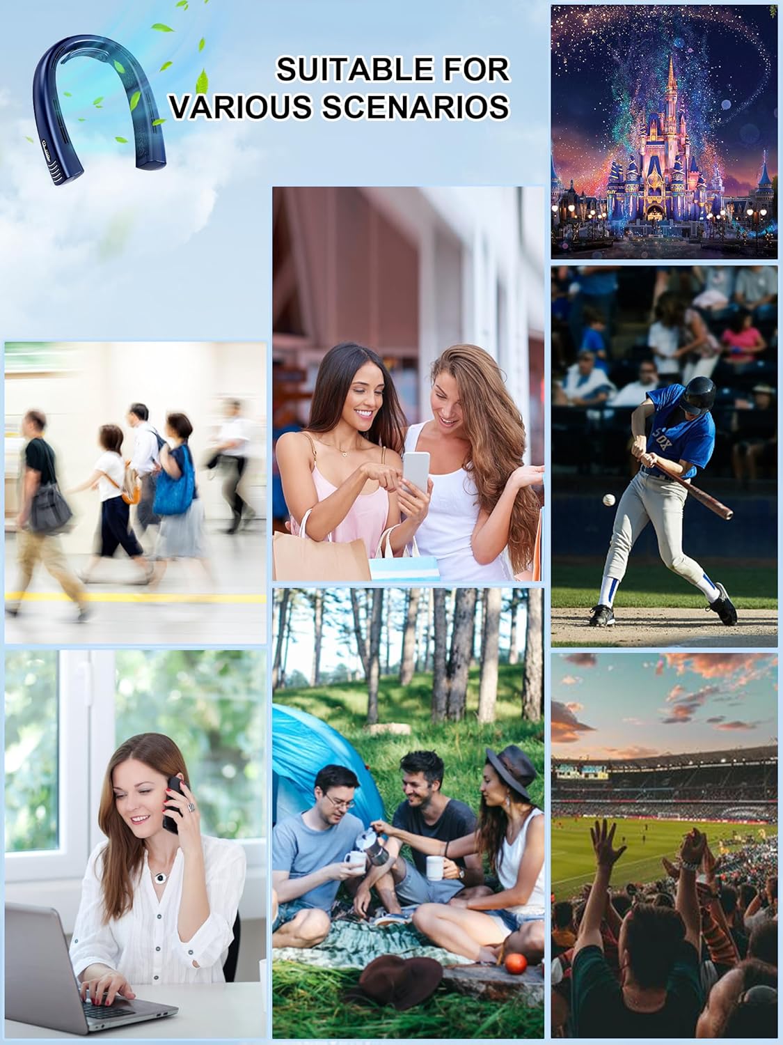 Portable Neck Fan Rechargeable 7000mAh Bladeless 360° Airflow Cooling Neck Fan H6431