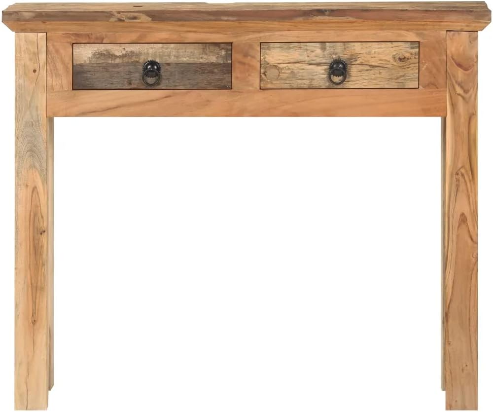 Rectangular Console Table with Solid Acacia Wood and Reclaimed Wood - Rustic Brown Hall Table with 2 Drawers - 35.6"x11.8"x29.5" C57257