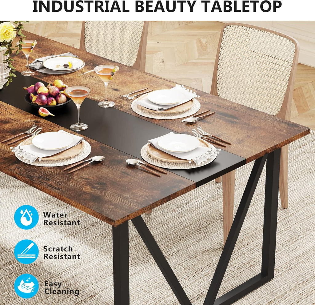 70.8-inch Rectangular Wood Dining Table with Metal Frame B66926