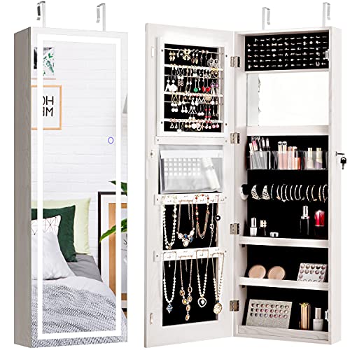 Black 47.2in Lockable Touch Screen Lighted Full Length Mirror Jewelry Cabinet H973