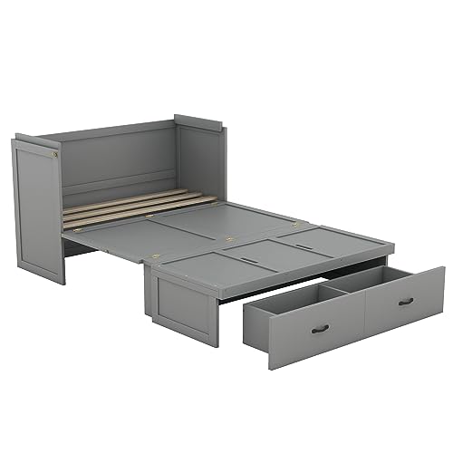 Gray Full Size Murphy Bed with Shelf and Charging Station J67325