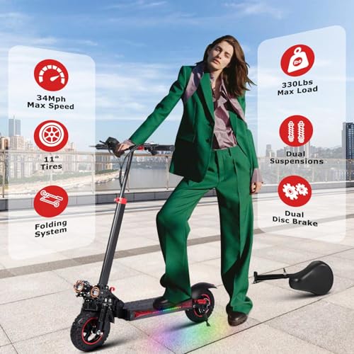 1200W Electric Scooter with Seat 11" Offroad 34MPH Speed 31-35 Miles Range 48V 18Ah Folding E Scooter M762729