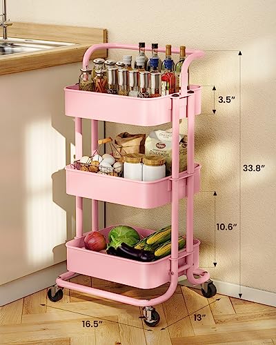 3 Tier Mesh Utility Cart with Handle and Lockable Wheels Black Y45861