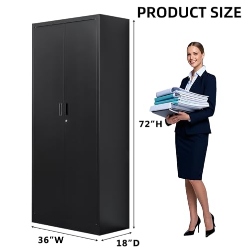 Metal Storage Cabinet with 2 Doors and 5 Adjustable Shelves, 71” White Locking Steel Tool Cabinet B7727