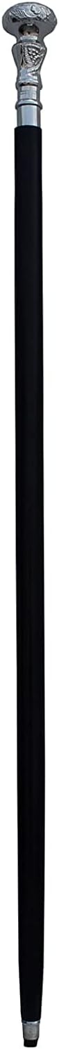 Black Shaft Silver Brass Handle Wooden Walking Cane L480287