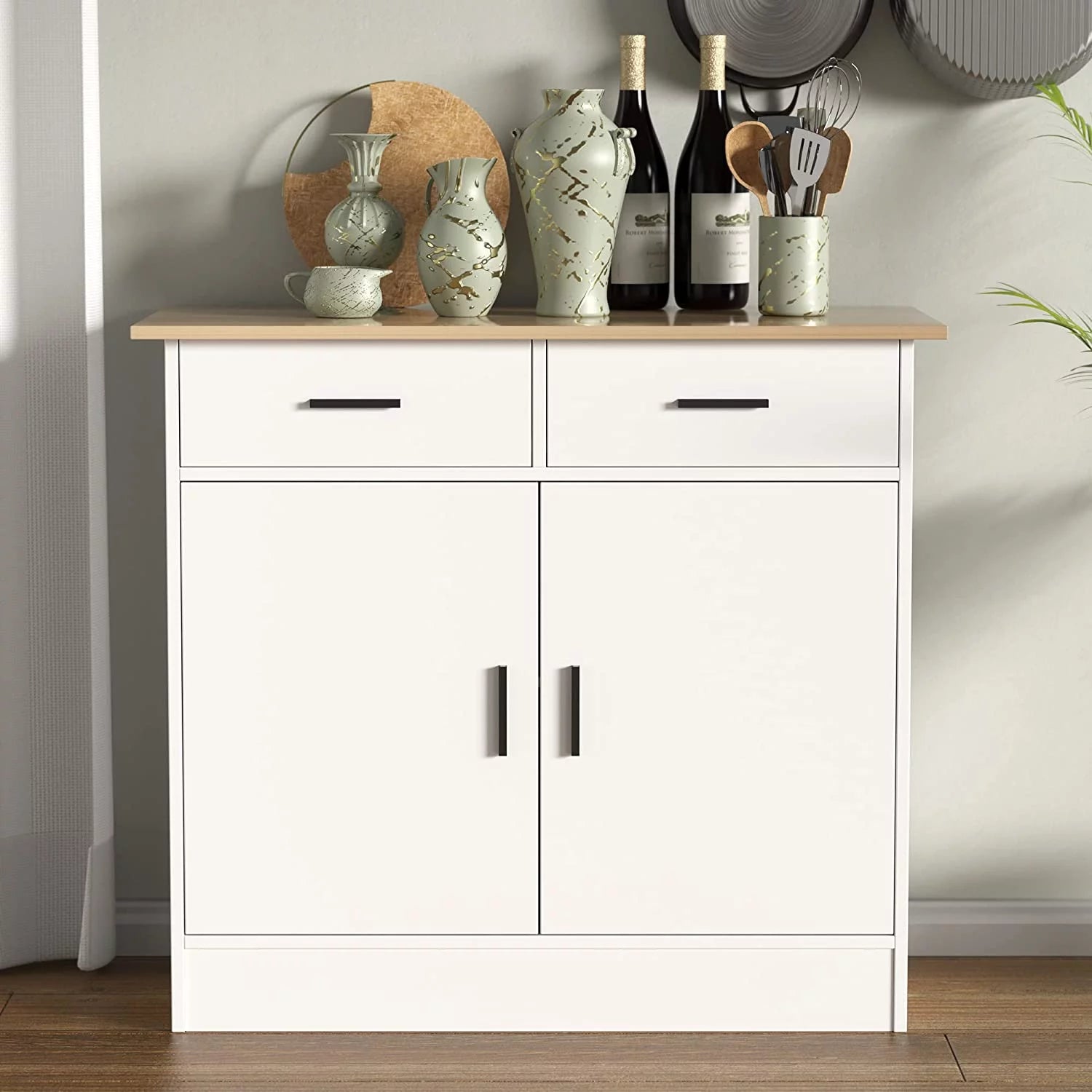 Kitchen Buffet Storage Cabinet with Doors, Drawers and Shelf U8980